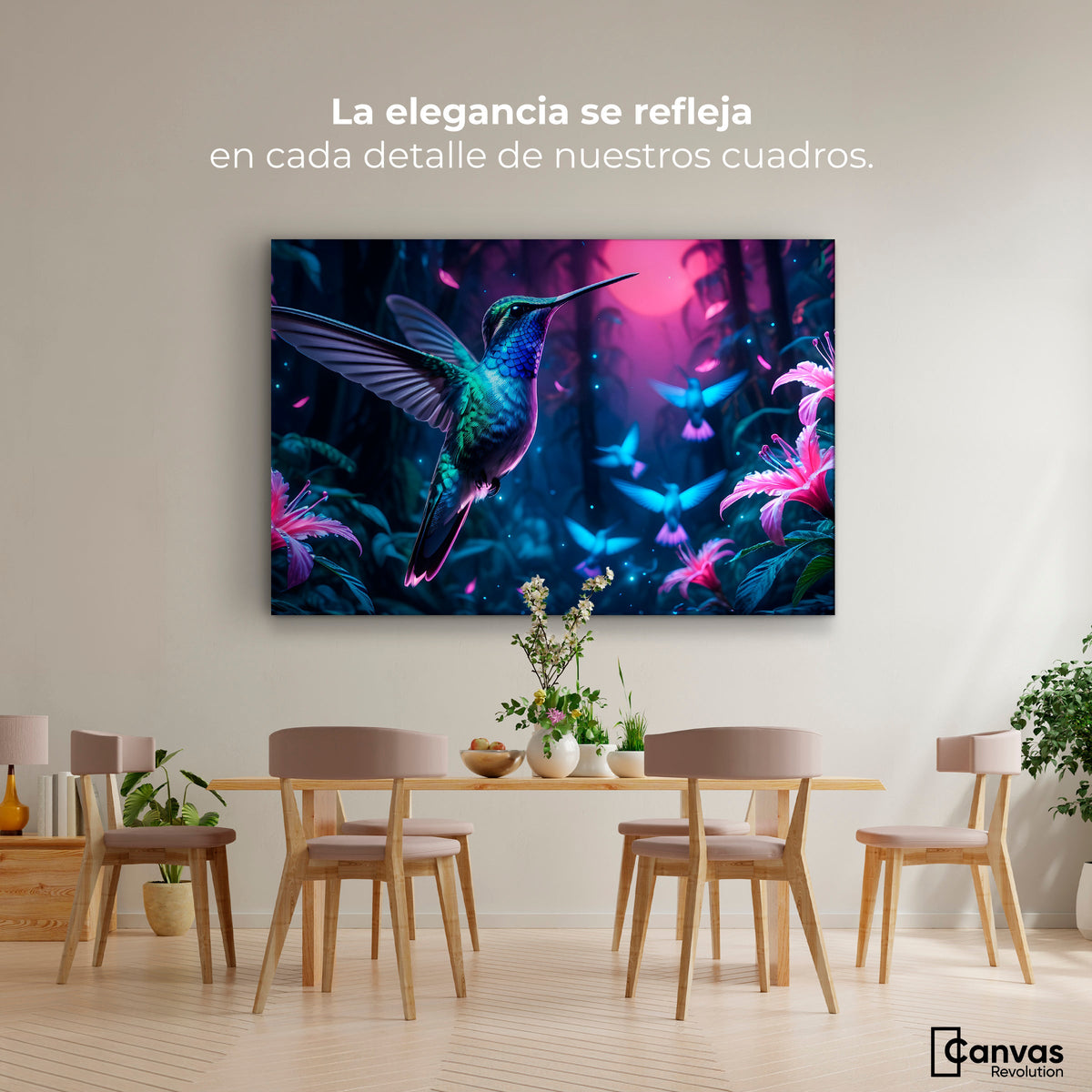Cuadros Decorativos Canvas Revolution | Colibri Fluoresente | Montaje4