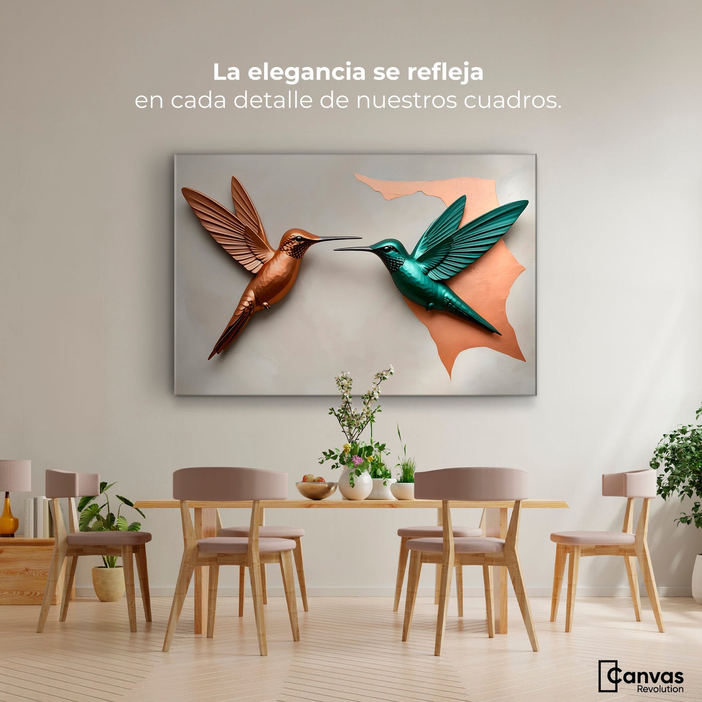 Cuadros Decorativos Canvas Revolution | Colibri Verde Cobre | Montaje4
