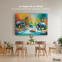 Cuadros Decorativos Canvas Revolution | Cruce Elefantes | Montaje4