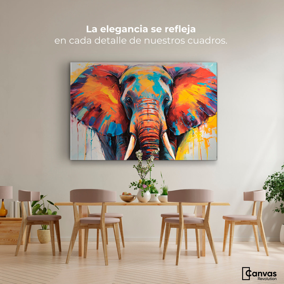 Cuadros Decorativos Canvas Revolution | Elefante Marfil | Montaje4