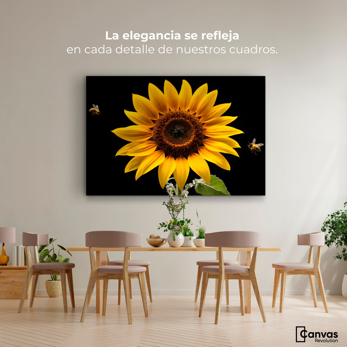 Cuadros Decorativos Canvas Revolution | Girasol En Vuelo | Montaje4