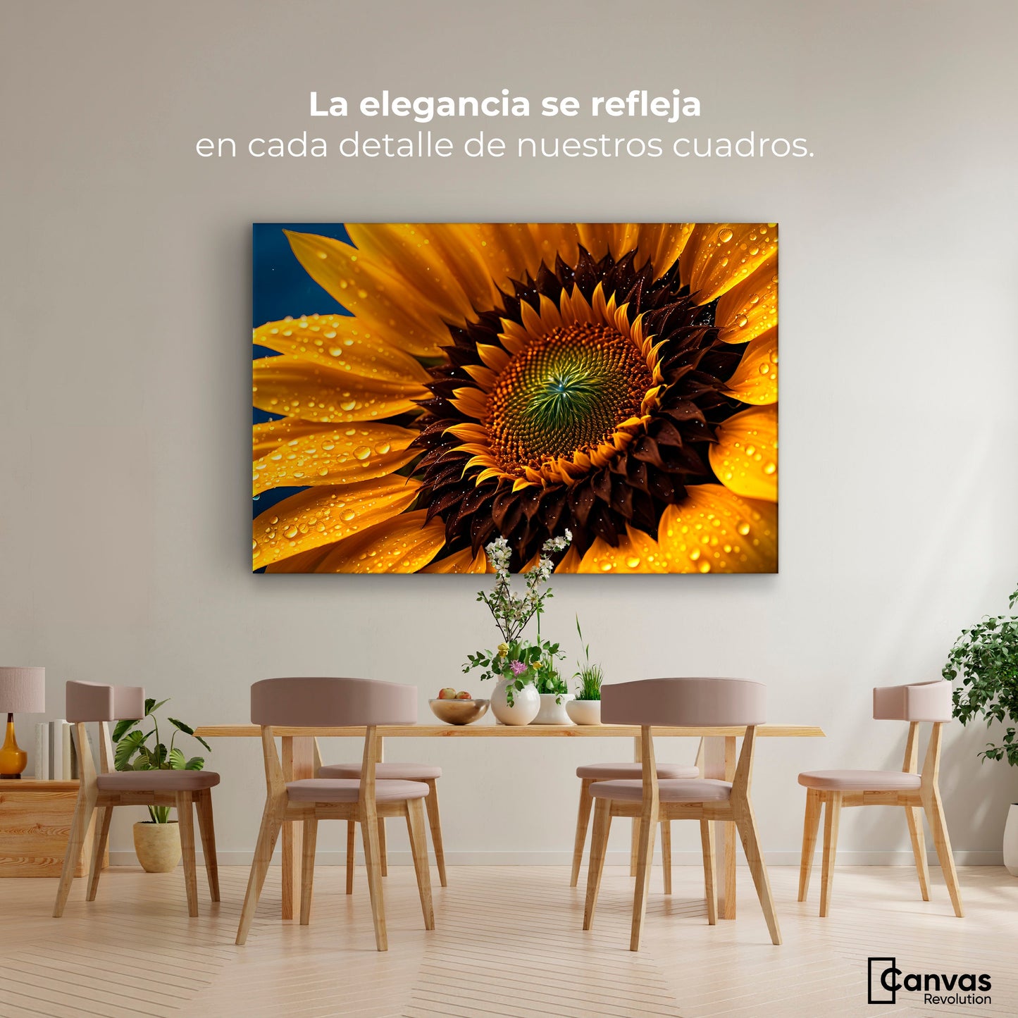 Cuadros Decorativos Canvas Revolution | Girasol Luz Dorada | Montaje4