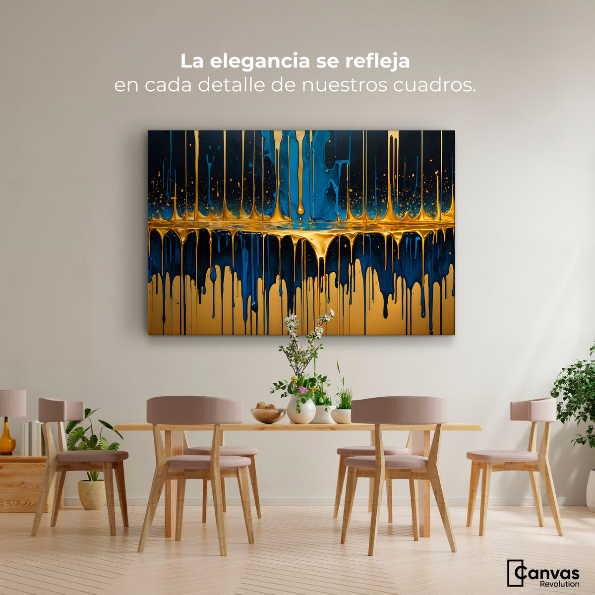 Cuadros Decorativos Canvas Revolution | Gotas Azul Doradas | Montaje4