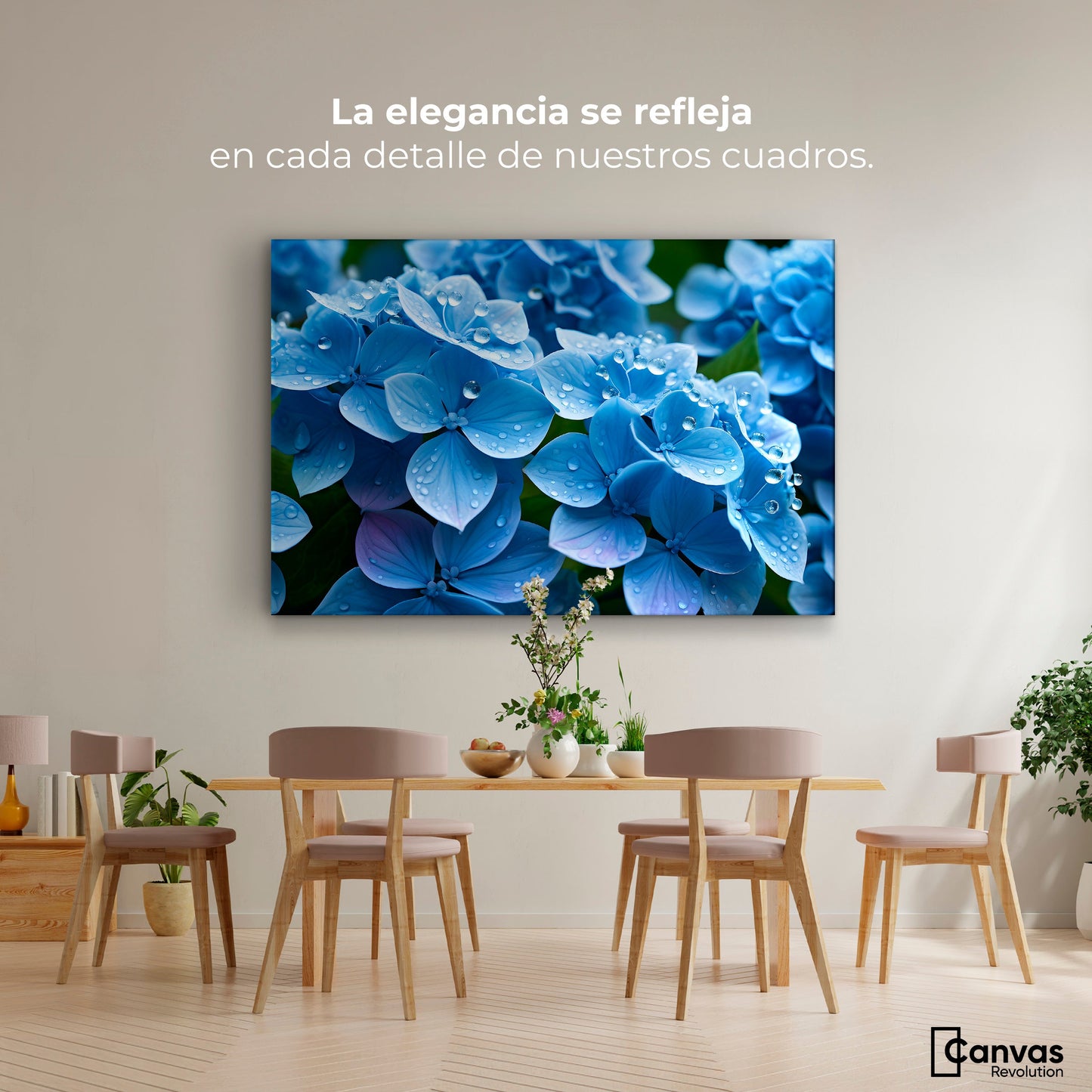 Cuadros Decorativos Canvas Revolution | Hortensia Azulada | Montaje4