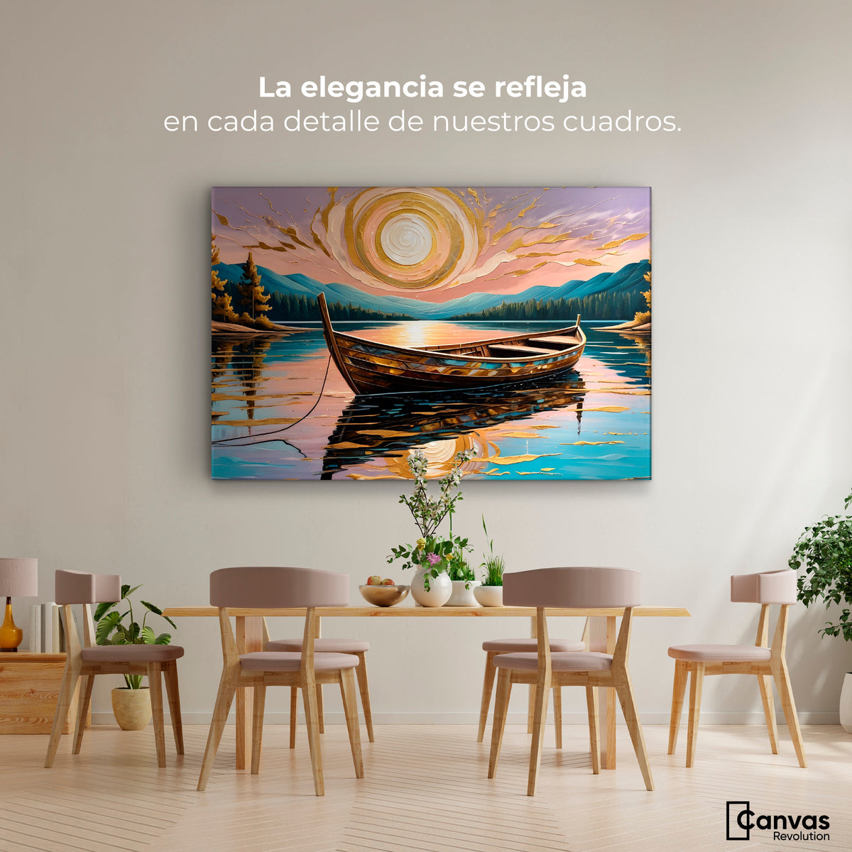 Cuadros Decorativos Canvas Revolution | Lago De Luz Dorada | Montaje4