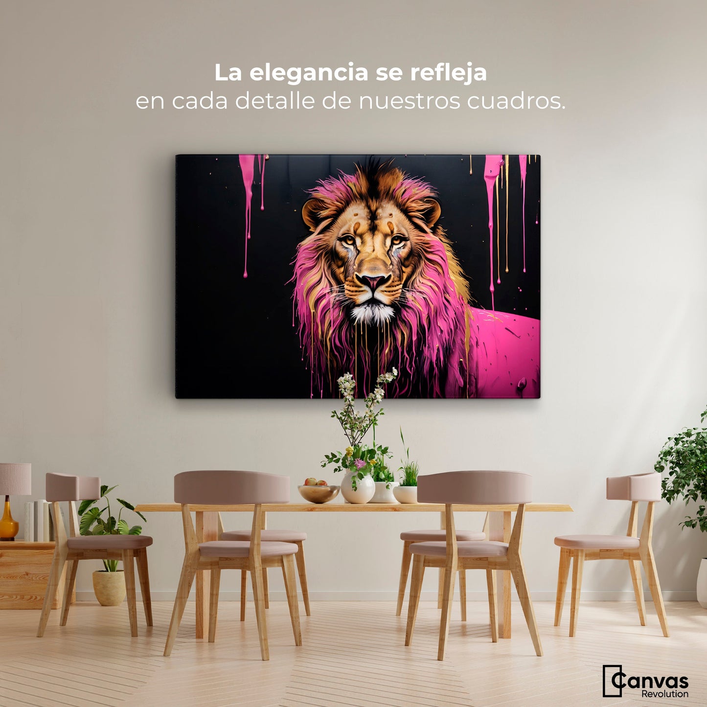Cuadros Decorativos Canvas Revolution | Leon Rosa Vibrante | Montaje4