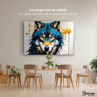 Cuadros Decorativos Canvas Revolution | Lobo Azul Dorado | Montaje4