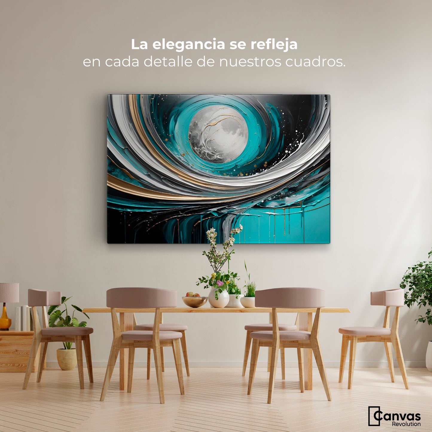 Cuadros Decorativos Canvas Revolution | Luna Abstracto Gold | Montaje4