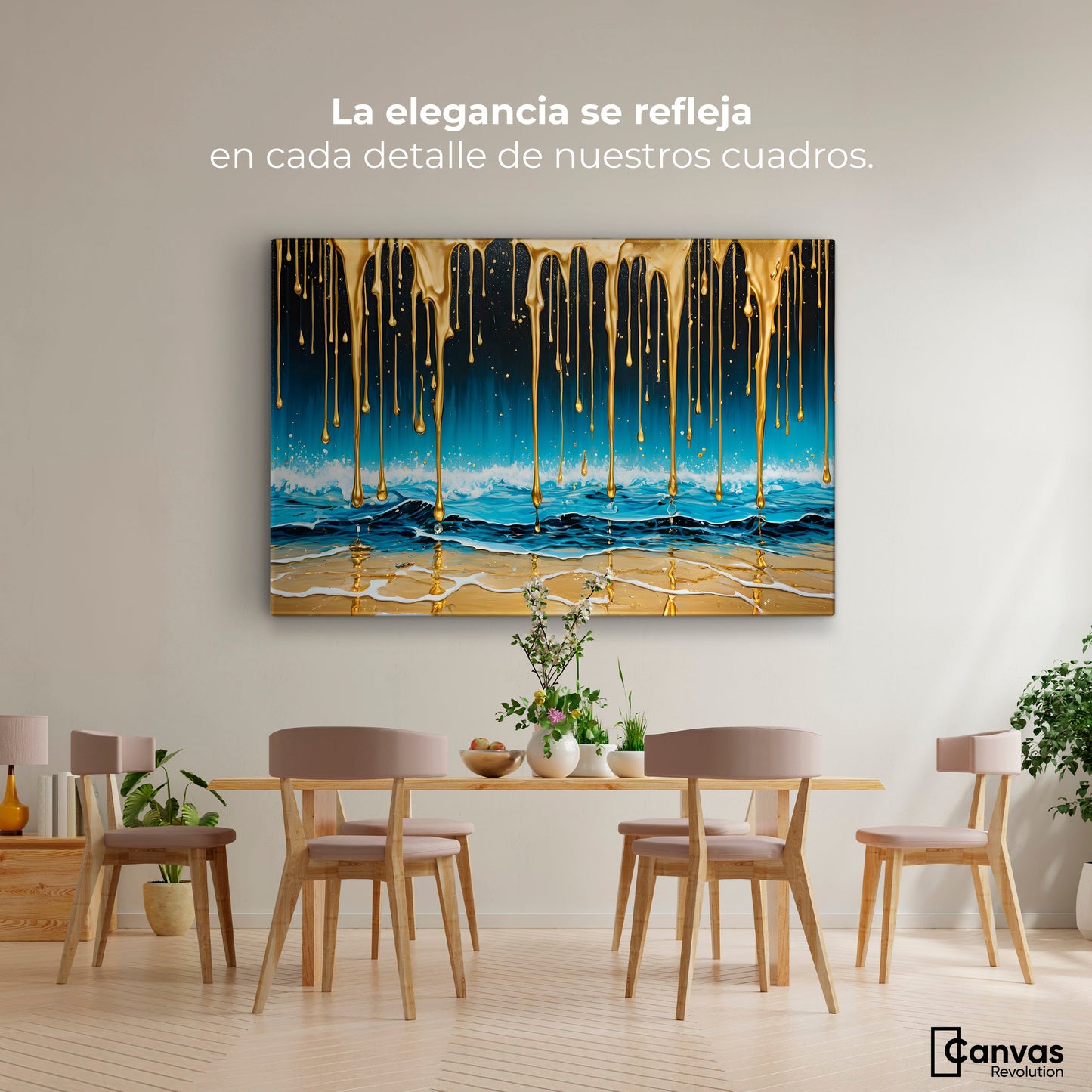 Cuadros Decorativos Canvas Revolution | Mar Nocturno Dorado | Montaje4