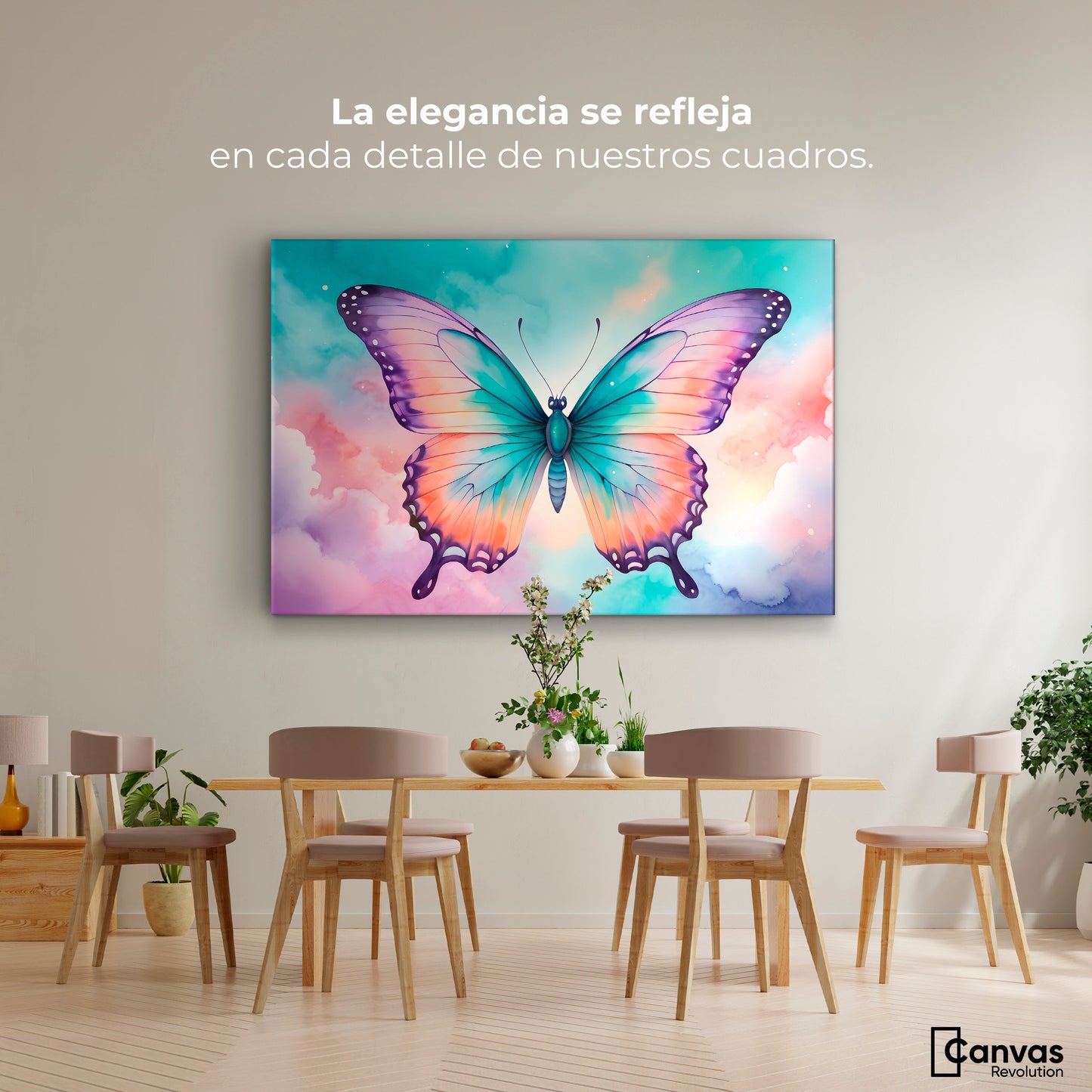 Cuadros Decorativos Canvas Revolution | Mariposa Celeste | Montaje4