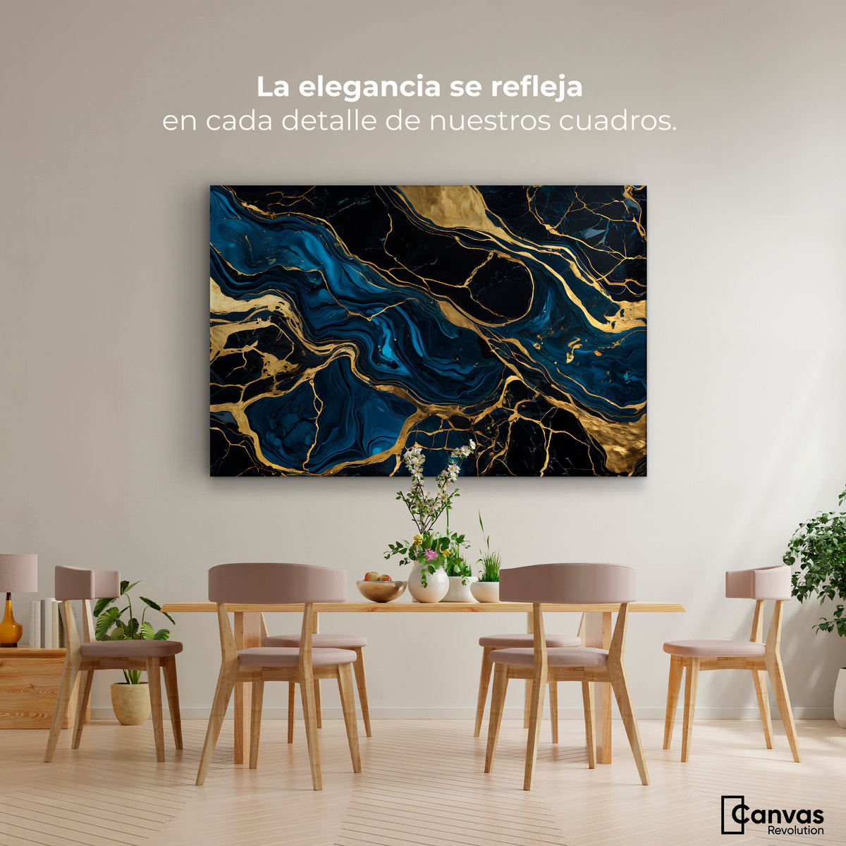 Cuadros Decorativos Canvas Revolution | Marmol Azul Oro | Montaje4