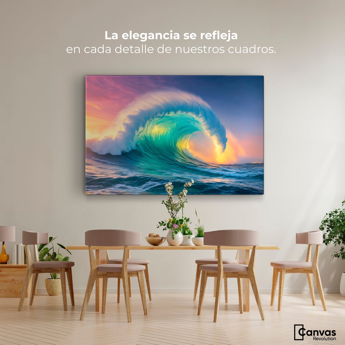 Cuadros Decorativos Canvas Revolution | Ola Oceanica Ocaso | Montaje4