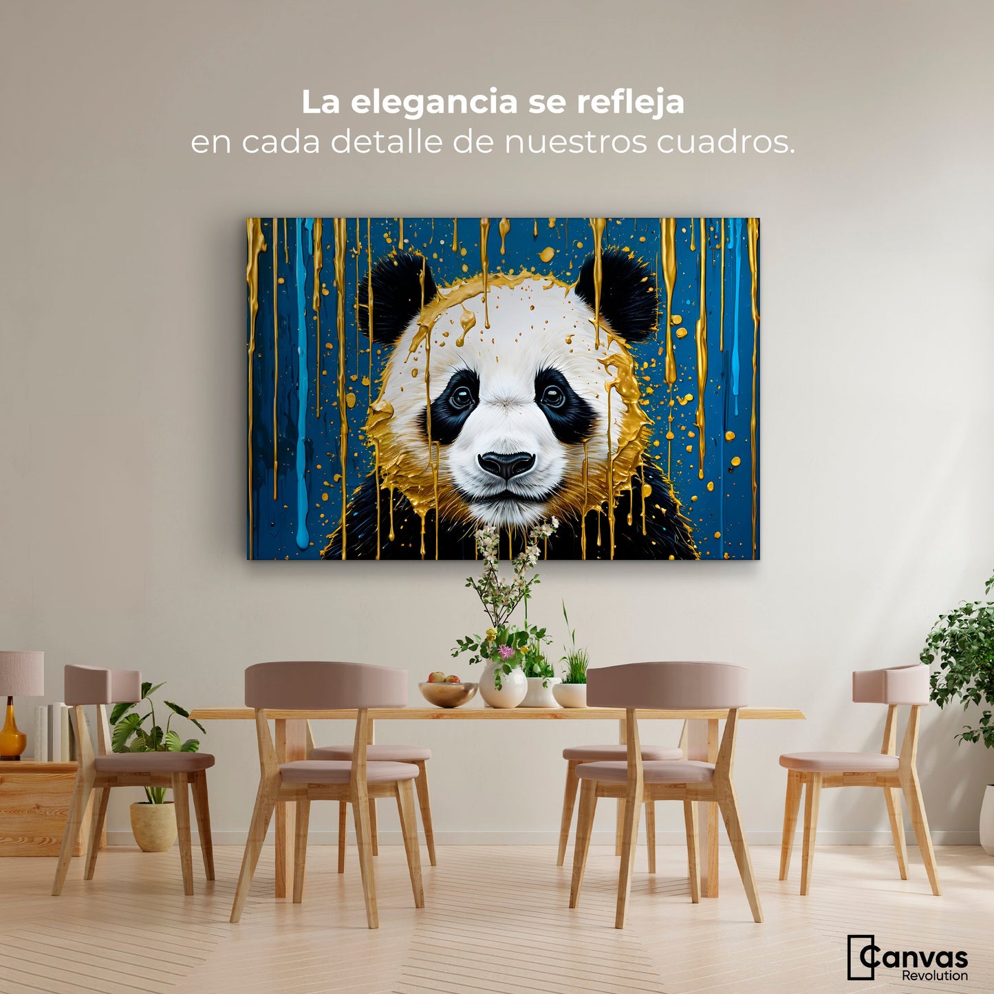 Cuadros Decorativos Canvas Revolution | Panda Lluvia Azul | Montaje4