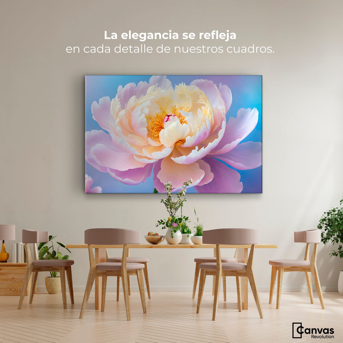 Cuadros Decorativos Canvas Revolution | Peonia Luz Eterna | Montaje4