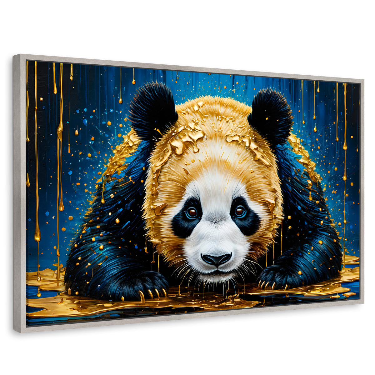 Cuadros Decorativos Canvas Revolution | Abrazo Panda Dorado | Rectangular | Portada | Marco Plateado