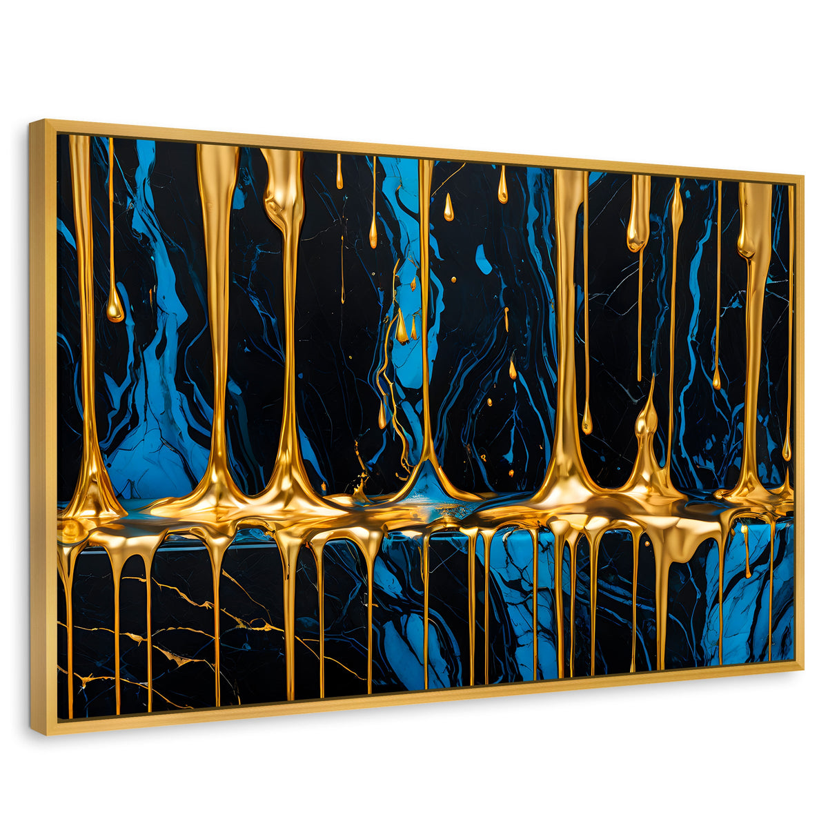 Cuadros Decorativos Canvas Revolution | Abstraccion Azul | Rectangular | Portada | Marco Dorado
