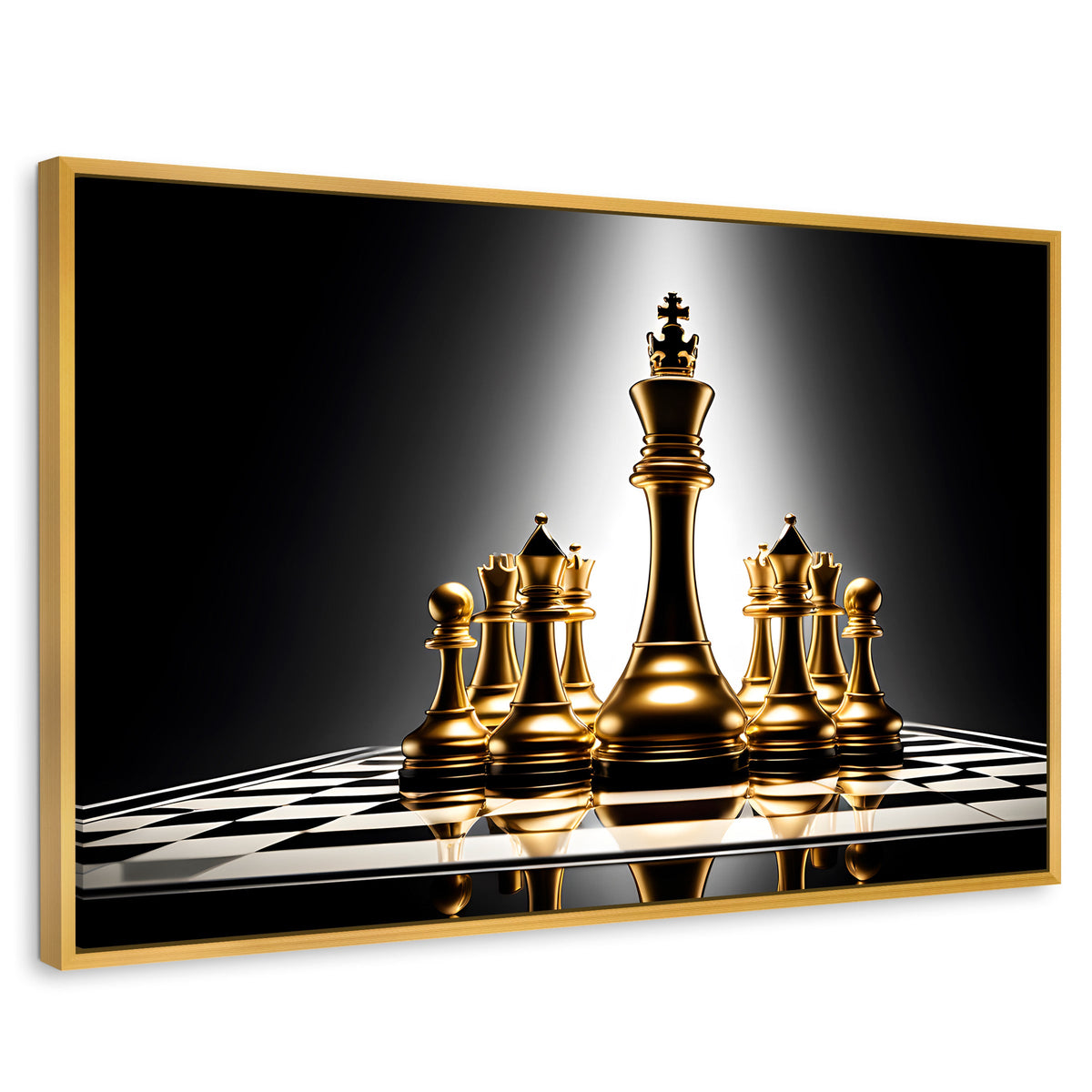 Cuadros Decorativos Canvas Revolution | Ajedrez De Oro | Rectangular | Portada | Marco Dorado