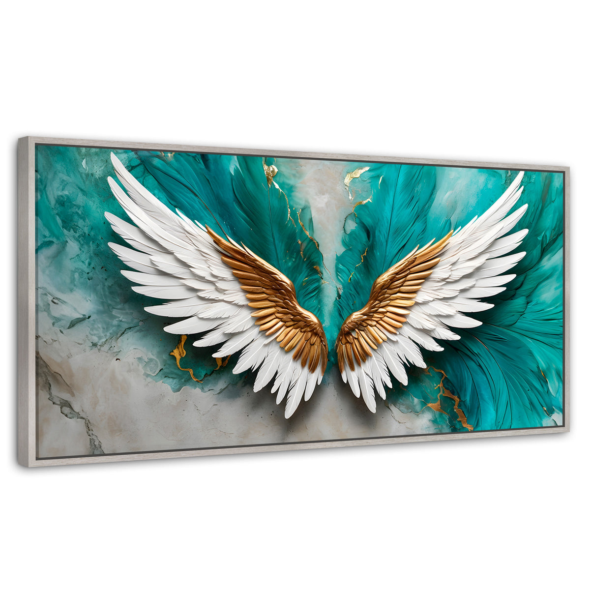 Cuadros Decorativos Canvas Revolution | Alas Angel Aqua | Panoramico | Portada | Marco Blanco