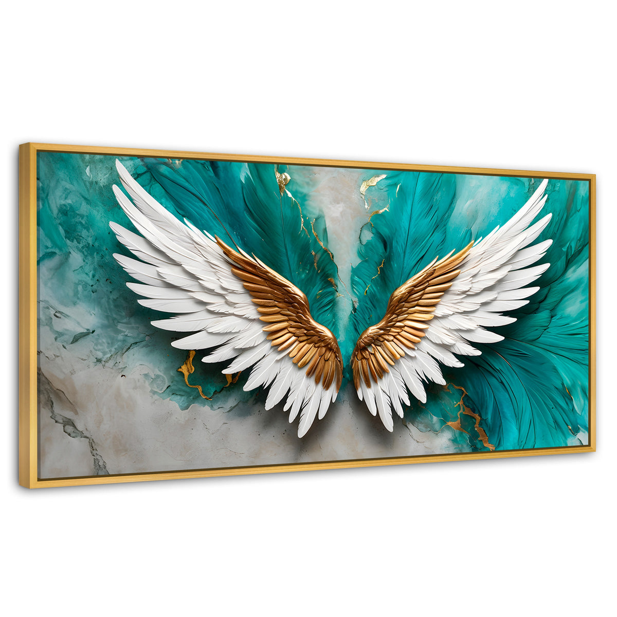 Cuadros Decorativos Canvas Revolution | Alas Angel Aqua | Panoramico | Portada | Marco Madera