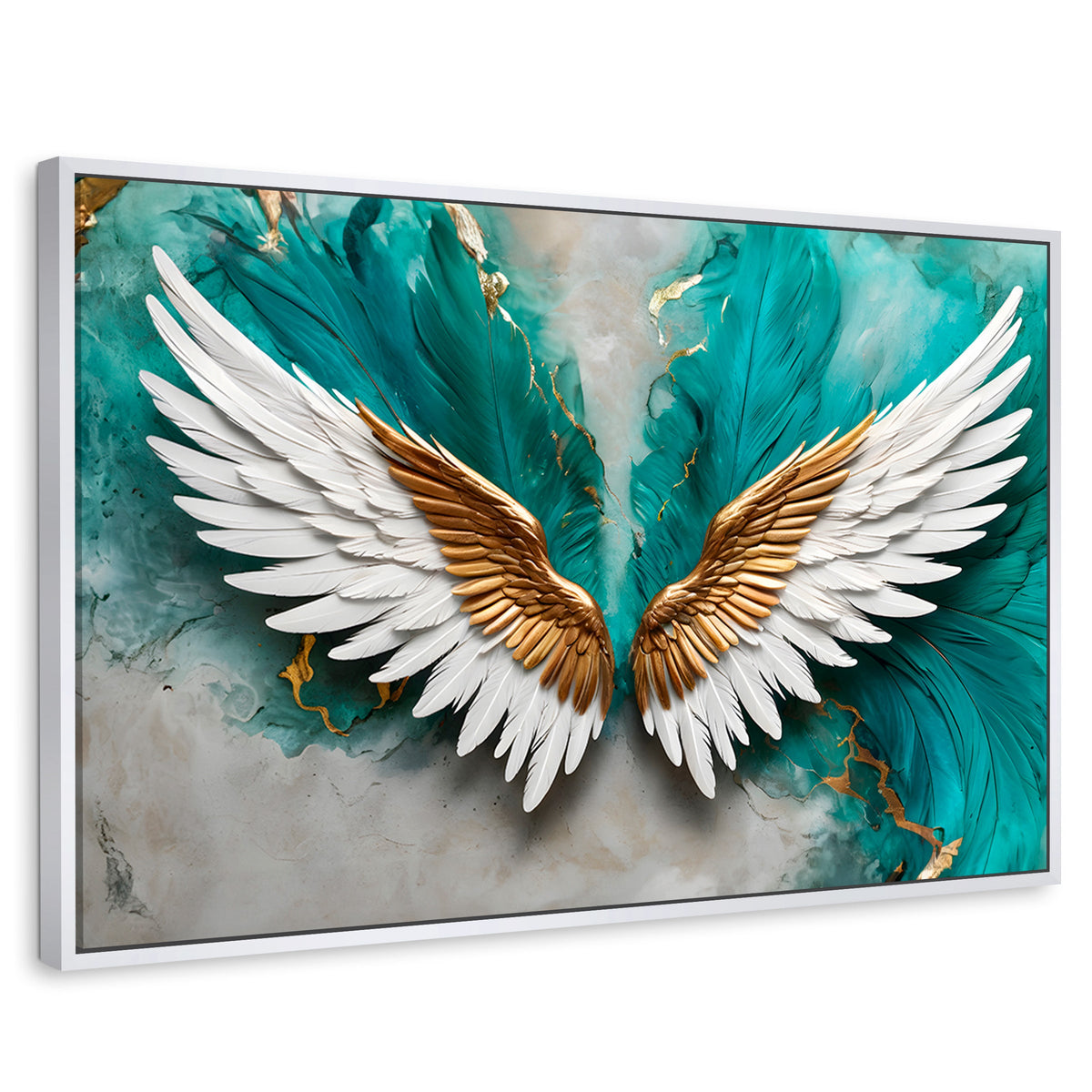 Cuadros Decorativos Canvas Revolution | Alas Angel Aqua | Rectangular | Portada | Marco Blanco