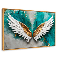 Cuadros Decorativos Canvas Revolution | Alas Angel Aqua | Rectangular | Portada | Marco Madera