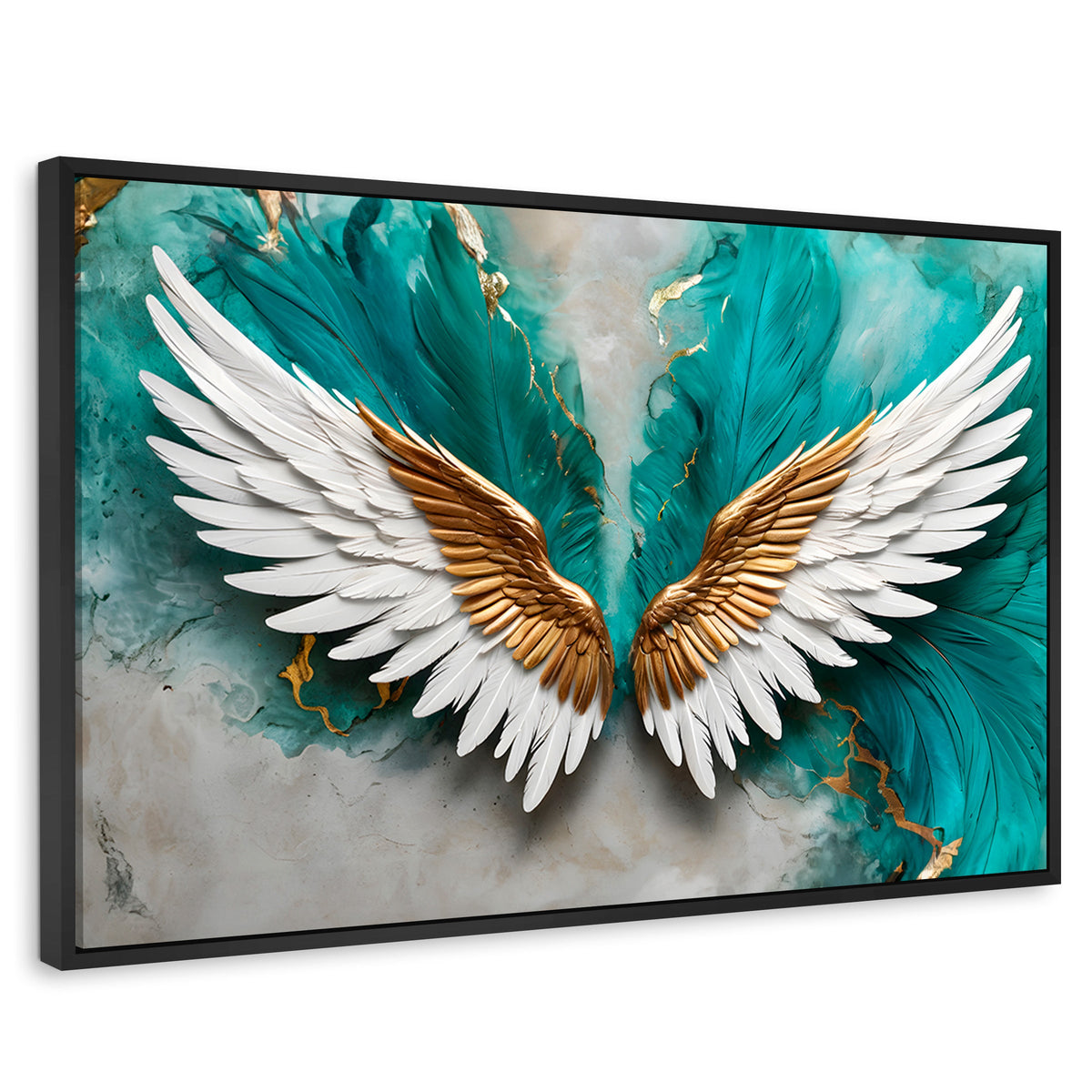 Cuadros Decorativos Canvas Revolution | Alas Angel Aqua | Rectangular | Portada | Marco Negro