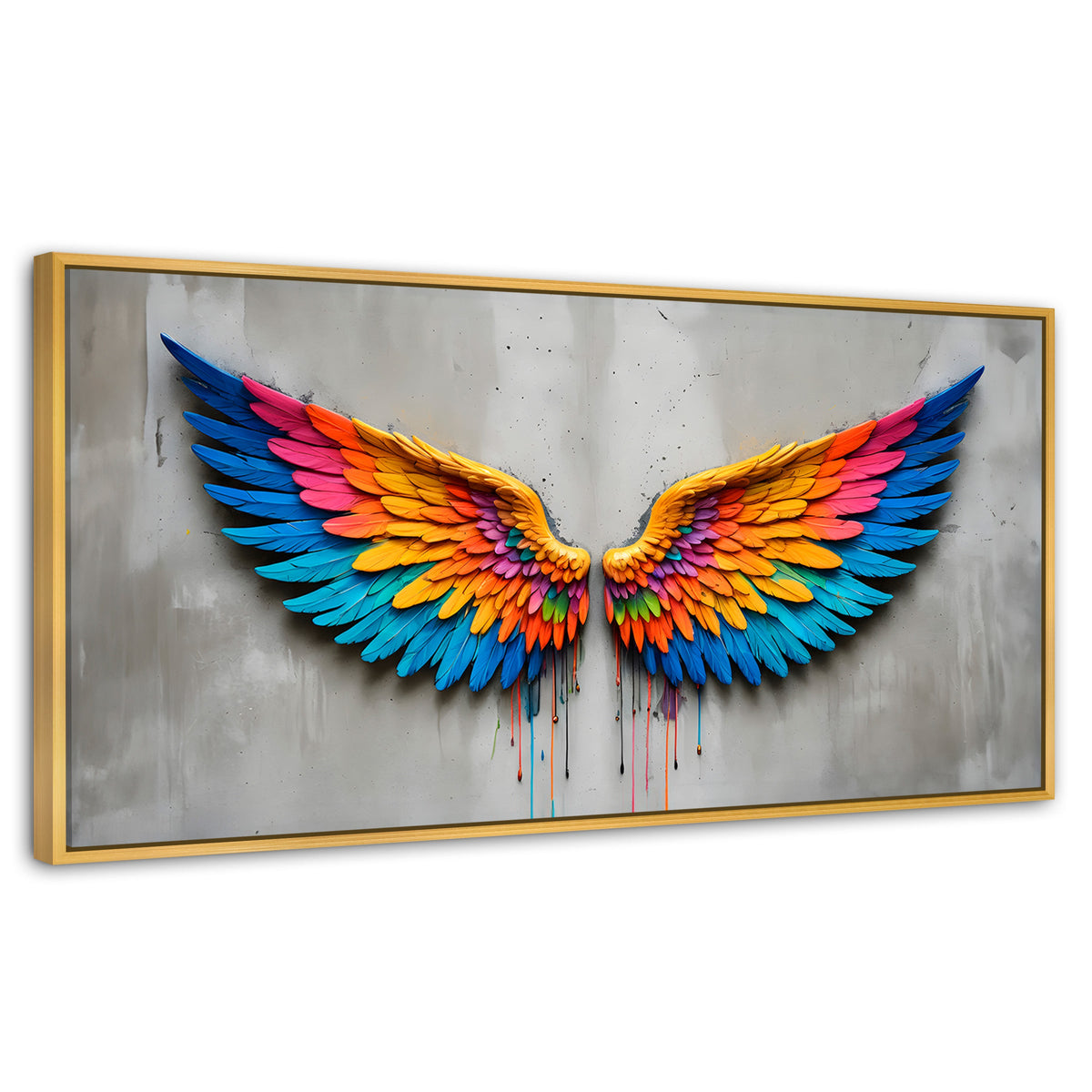 Cuadros Decorativos Canvas Revolution | Alas Angel Arcoiris | Panoramico | Portada | Marco Madera