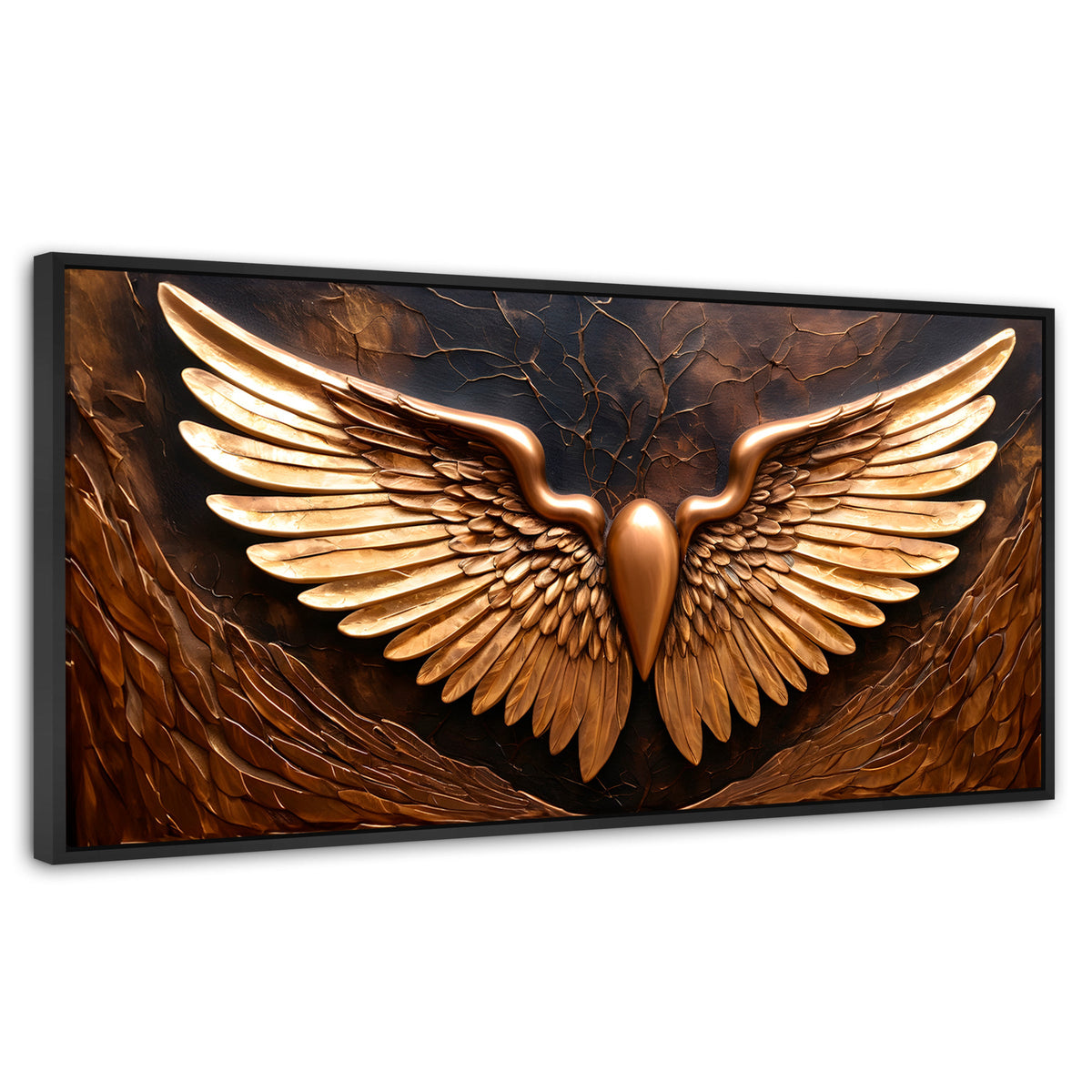 Cuadros Decorativos Canvas Revolution | Alas Angel Cobre | Panoramico | Portada | Marco Plateado