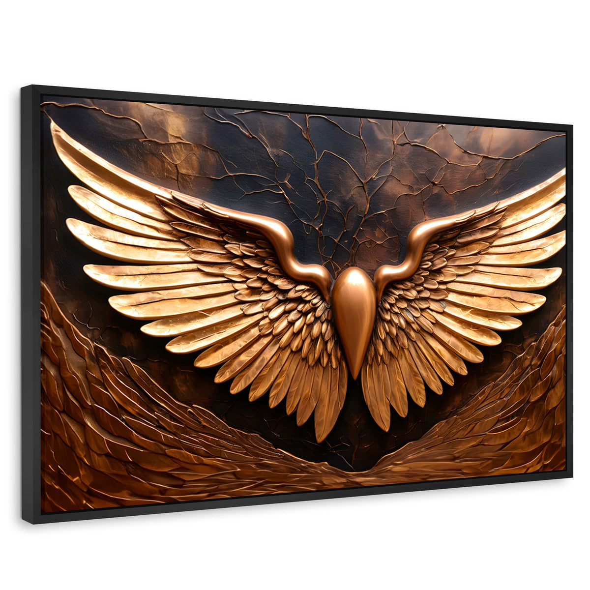 Cuadros Decorativos Canvas Revolution | Alas Angel Cobre | Rectangular | Portada | Marco Negro