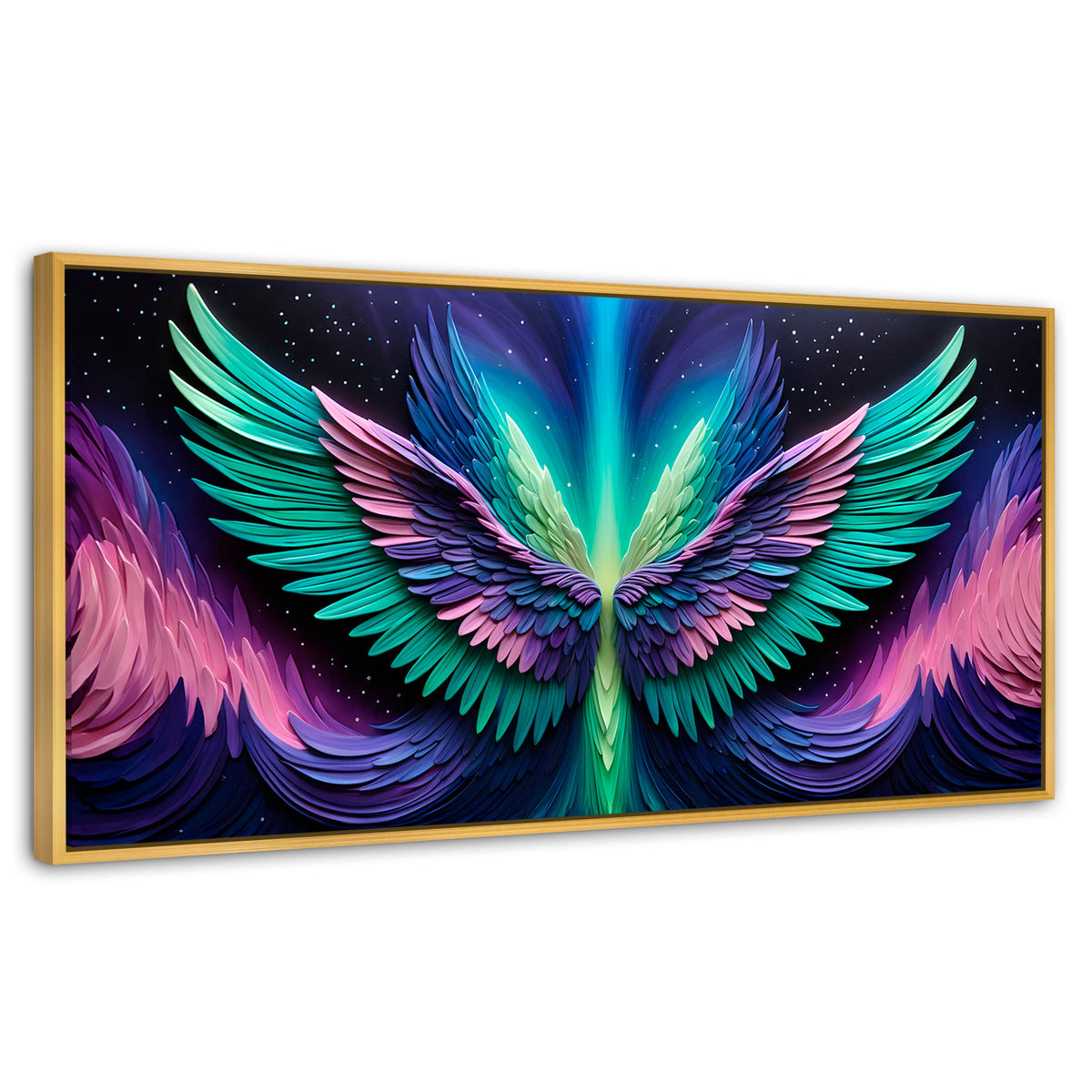 Cuadros Decorativos Canvas Revolution | Alas Angel Cosmic | Panoramico | Portada | Marco Madera