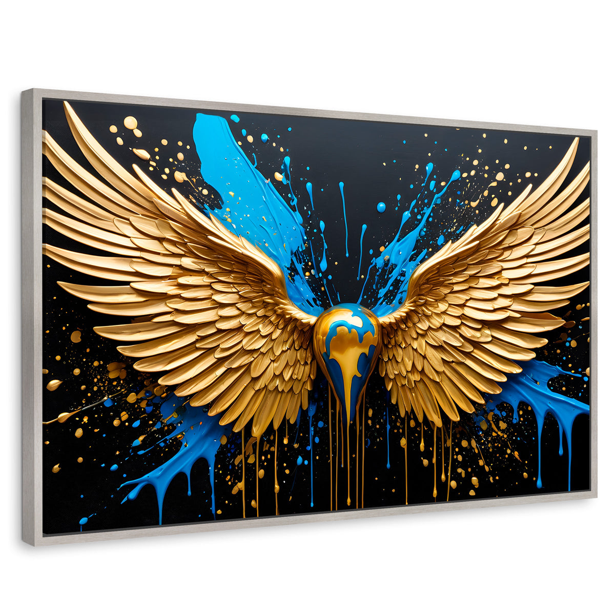 Cuadros Decorativos Canvas Revolution | Alas Angel Dorado | Rectangular | Portada | Marco Plateado