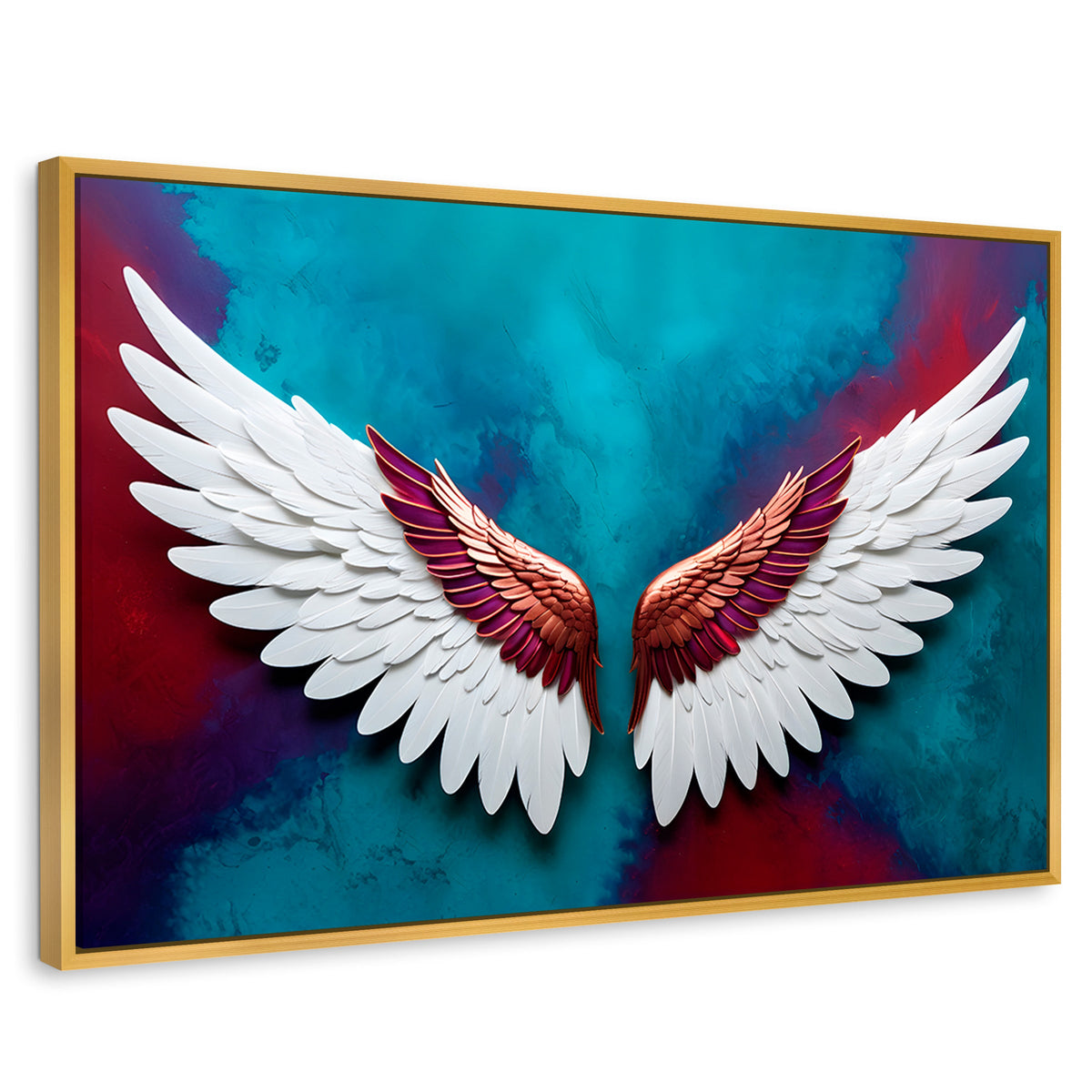 Cuadros Decorativos Canvas Revolution | Alas Angel Intenso | Rectangular | Portada | Marco Dorado