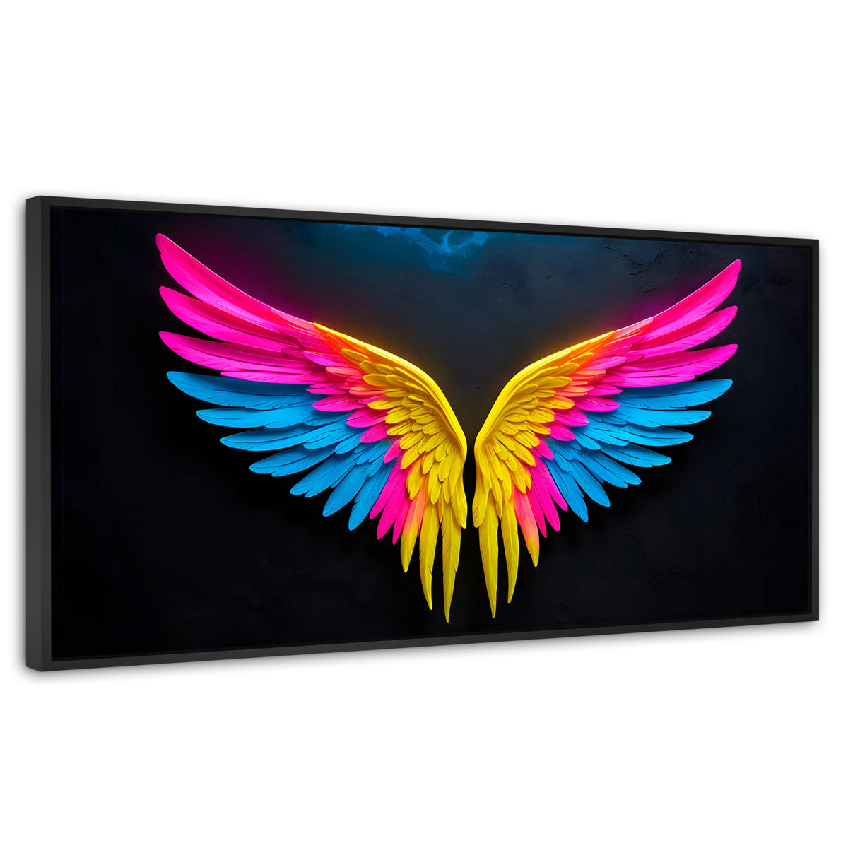 Cuadros Decorativos Canvas Revolution | Alas Angel Neon | Panoramico | Portada | Marco Plateado