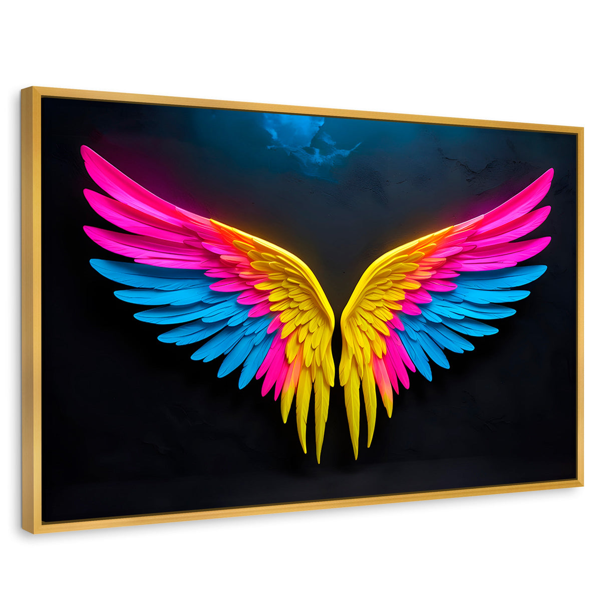 Cuadros Decorativos Canvas Revolution | Alas Angel Neon | Rectangular | Portada | Marco Dorado