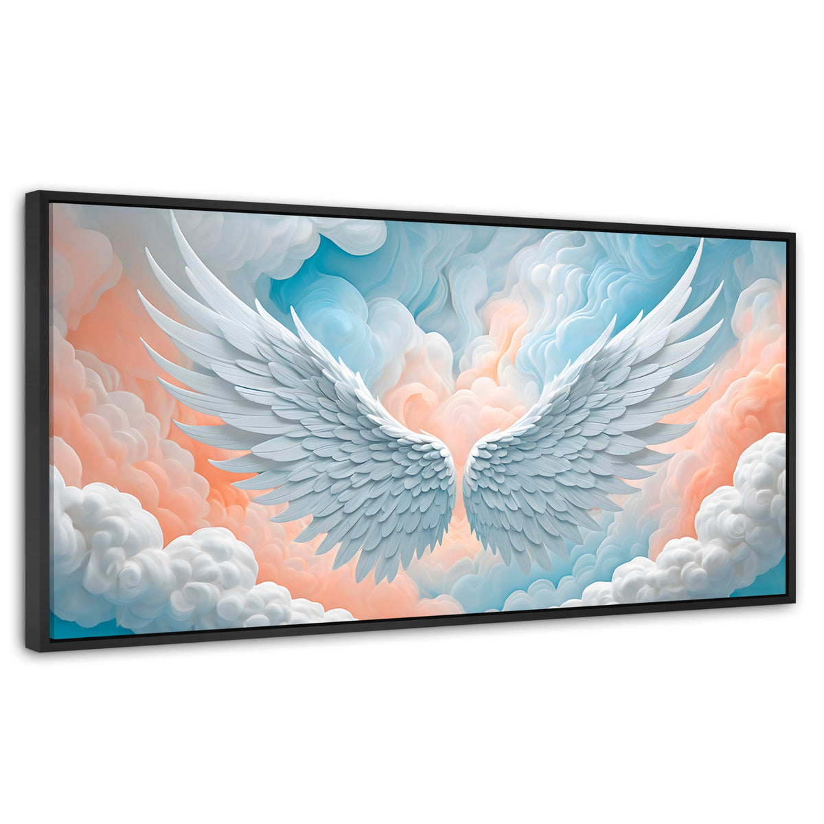 Cuadros Decorativos Canvas Revolution | Alas Angel Nubes | Panoramico | Portada | Marco Plateado