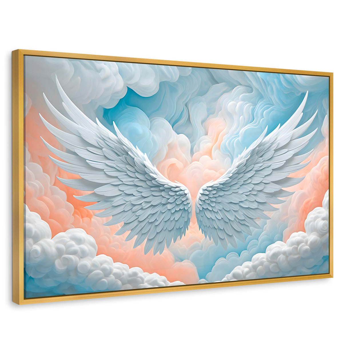 Cuadros Decorativos Canvas Revolution | Alas Angel Nubes | Rectangular | Portada | Marco Dorado