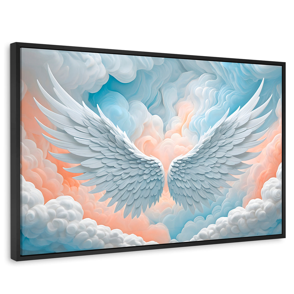 Cuadros Decorativos Canvas Revolution | Alas Angel Nubes | Rectangular | Portada | Marco Negro