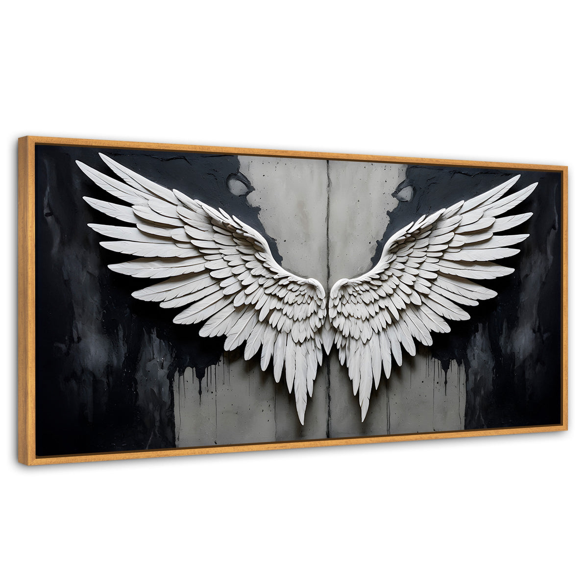 Cuadros Decorativos Canvas Revolution | Alas Angel Sombra | Panoramico | Portada | Marco Negro