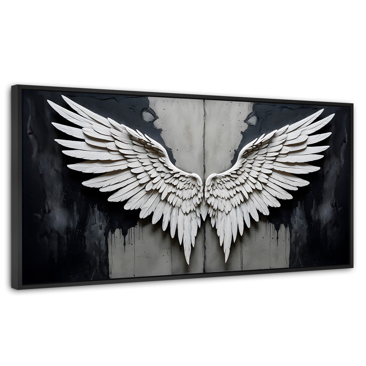 Cuadros Decorativos Canvas Revolution | Alas Angel Sombra | Panoramico | Portada | Marco Plateado