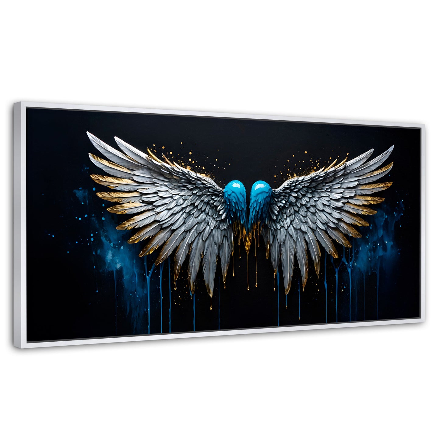 Cuadros Decorativos Canvas Revolution | Alas Azul Plata | Panoramico | Portada | Marco Dorado