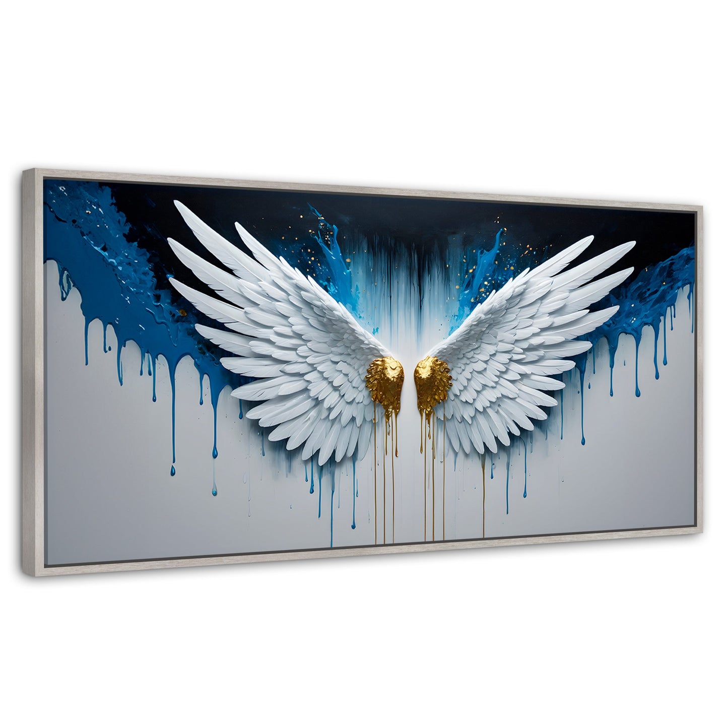Cuadros Decorativos Canvas Revolution | Alas Corazon Dorado | Panoramico | Portada | Marco Blanco