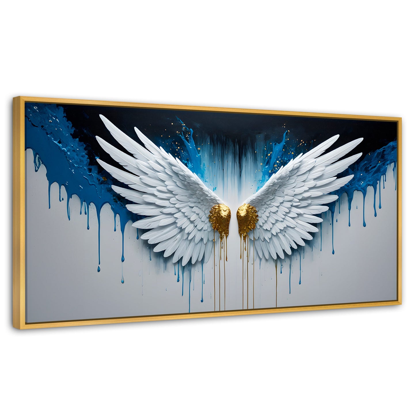 Cuadros Decorativos Canvas Revolution | Alas Corazon Dorado | Panoramico | Portada | Marco Madera
