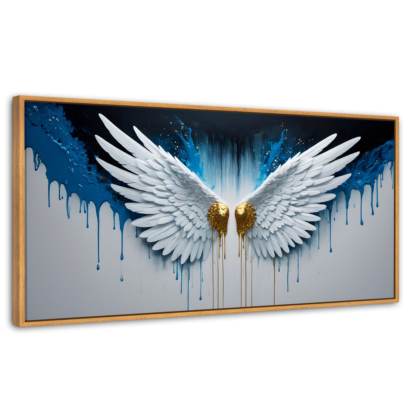 Cuadros Decorativos Canvas Revolution | Alas Corazon Dorado | Panoramico | Portada | Marco Negro