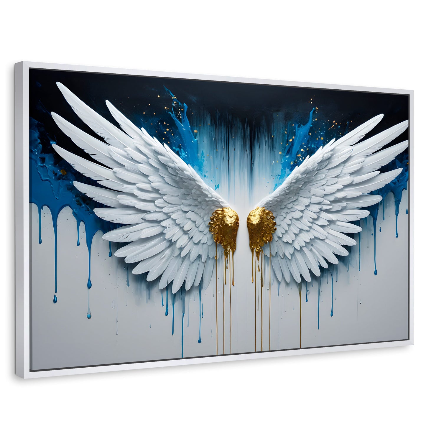Cuadros Decorativos Canvas Revolution | Alas Corazon Dorado | Rectangular | Portada | Marco Blanco