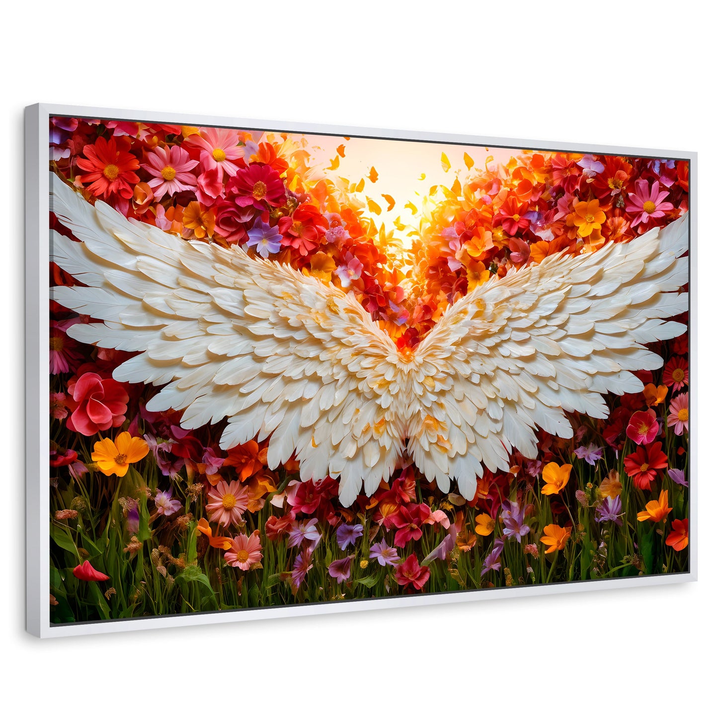 Cuadros Decorativos Canvas Revolution | Alas En Flores | Rectangular | Portada | Marco Blanco
