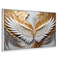 Cuadros Decorativos Canvas Revolution | Alas Plumas Doradas | Rectangular | Portada | Marco Blanco