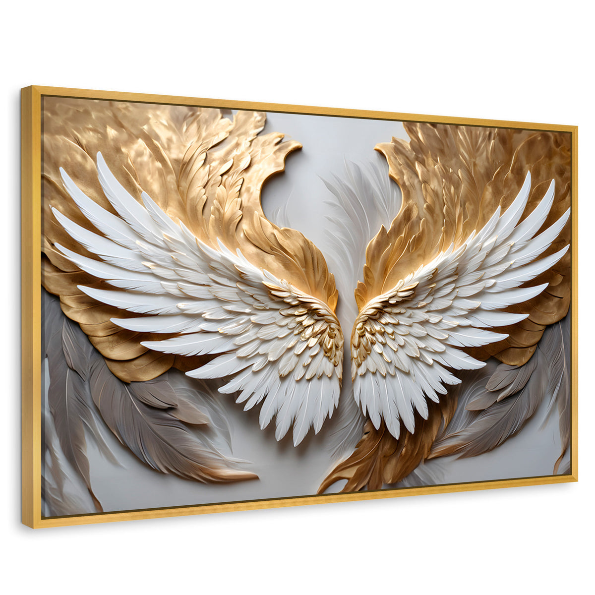 Cuadros Decorativos Canvas Revolution | Alas Plumas Doradas | Rectangular | Portada | Marco Dorado