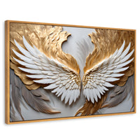 Cuadros Decorativos Canvas Revolution | Alas Plumas Doradas | Rectangular | Portada | Marco Madera