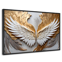 Cuadros Decorativos Canvas Revolution | Alas Plumas Doradas | Rectangular | Portada | Marco Negro