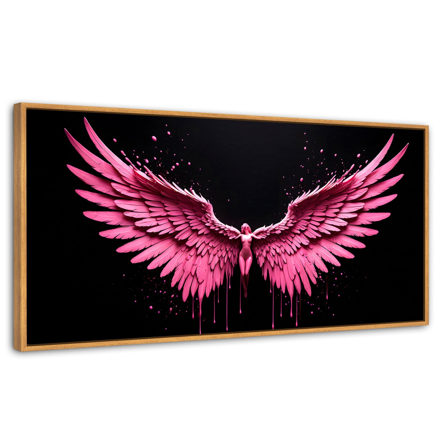 Cuadros Decorativos Canvas Revolution | Alas Rosadas Angel | Panoramico | Portada | Marco Negro